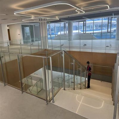 Custom Aluminum Tempered Glass Banister Railing Stair For Hotel