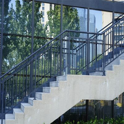Prefabricated Wrought Iron Stair Handrail Balustrade Black Metal Railing Interior