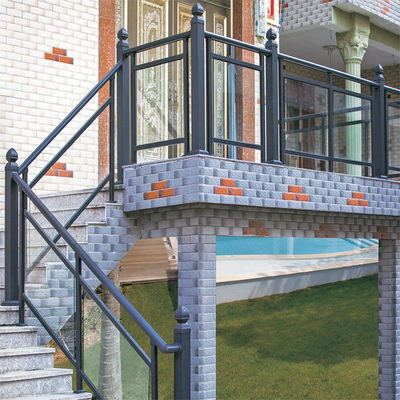 Exterior Aluminum Stair Railing Square Pillar With Support Brackets