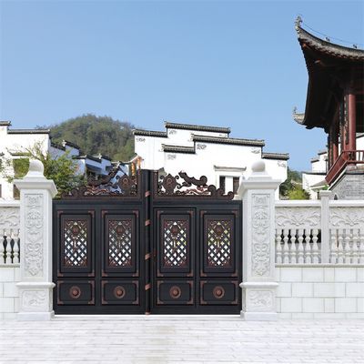 Grey Coated Metal Frame Aluminium Slide Gate Retractable Swing Folding Entrance Door