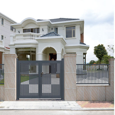 Grey Coated Metal Frame Aluminium Slide Gate Retractable Swing Folding Entrance Door